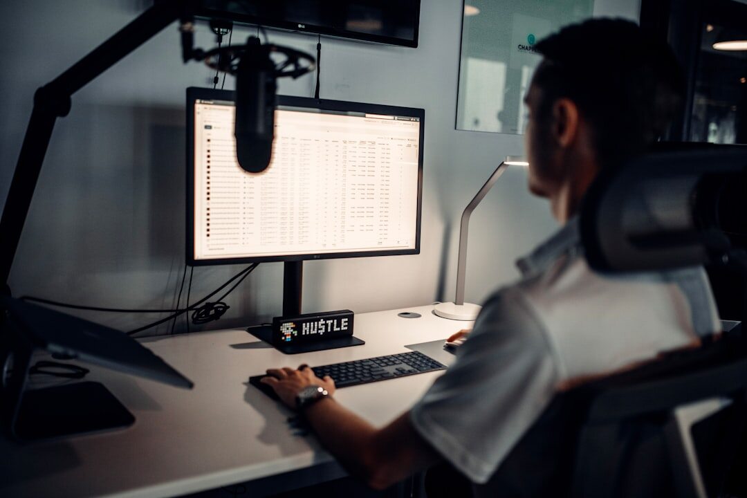 professional video editor at desk